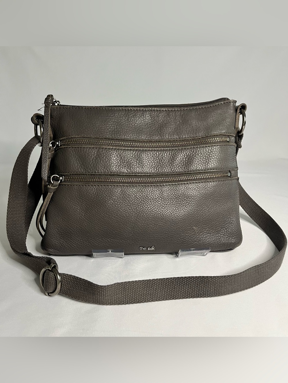 The Sak Pebbled Leather Gray Crossbody Bag